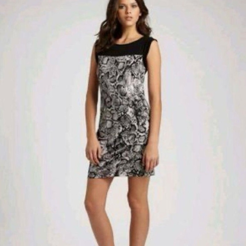 BCBG Dalia Mini Dress Black Grey and White Snake Skin Print